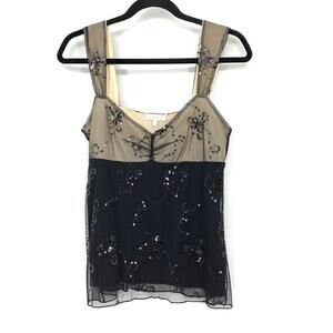 Kookai Lace Tank Top Womens Size 1 US Small Black Nude Sleeveless Sequined
